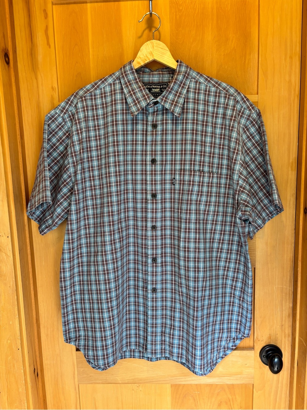Levi's Men's Plaid Short Sleeve Button Up Shirt Blue Maroon  XL